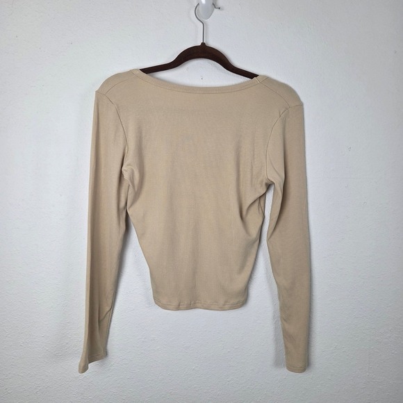 iGENJUN Women Large NWT Beige Ribbed Long Sleeve Scoop Neck Top - Picture 4 of 9